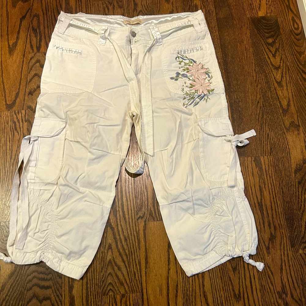Cargo capri pant with embellishment. Brand is C’est Toi